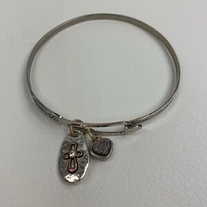 Brighton Silver Charm bangle Bracelet Heart Cross Faith Hope Love 8.5” Rare